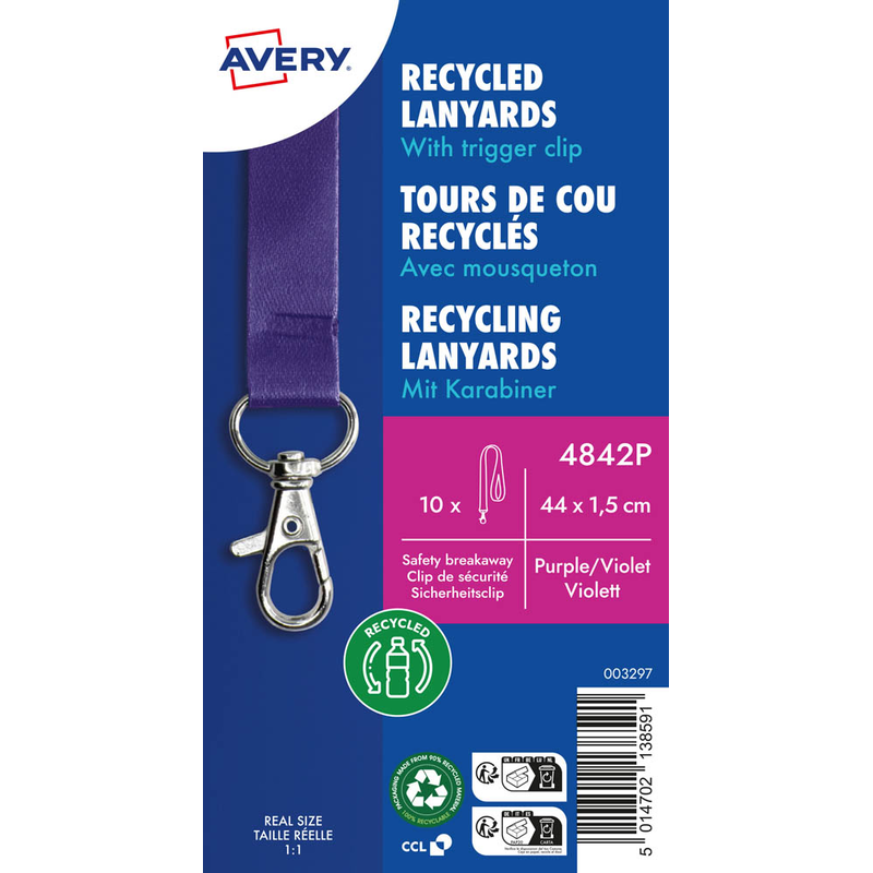 AVERY Zweckform Lanyards 4842P, Karabiner, lila, 10 St.