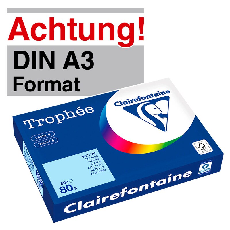 Clairefontaine Kopierpapier Trophée eisblau DIN A3 80 g/qm 500 Blatt
