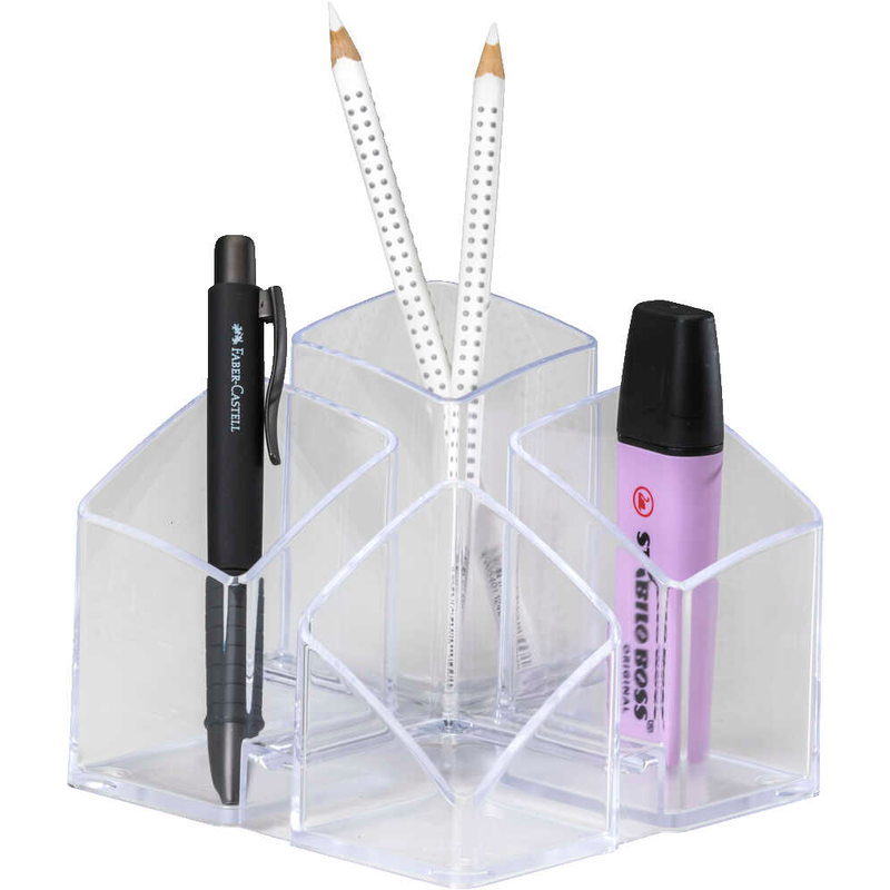 HAN Stiftehalter SCALA transparent Polystyrol 4 Fächer 12,5 x 12,5 x 10,0 cm