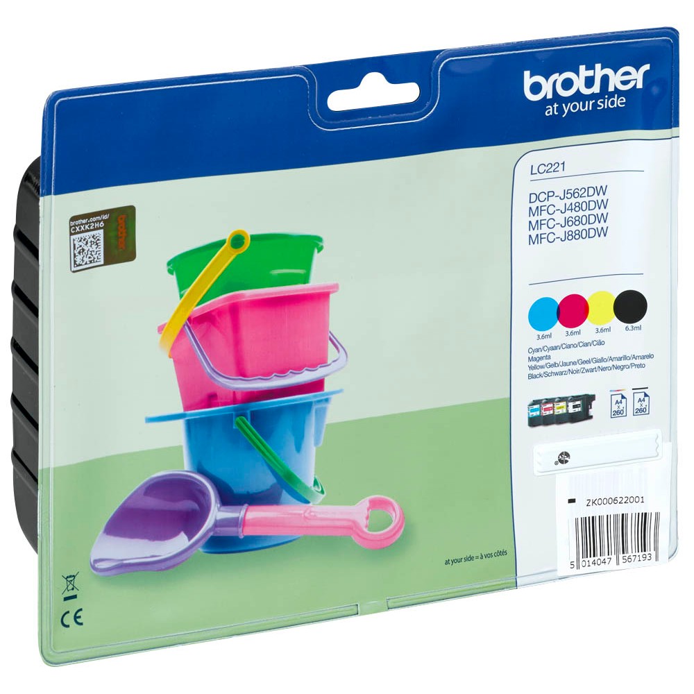 Brother Tintenpatrone gelb, magenta, schwarz, cyan (LC-221VALBPDR)