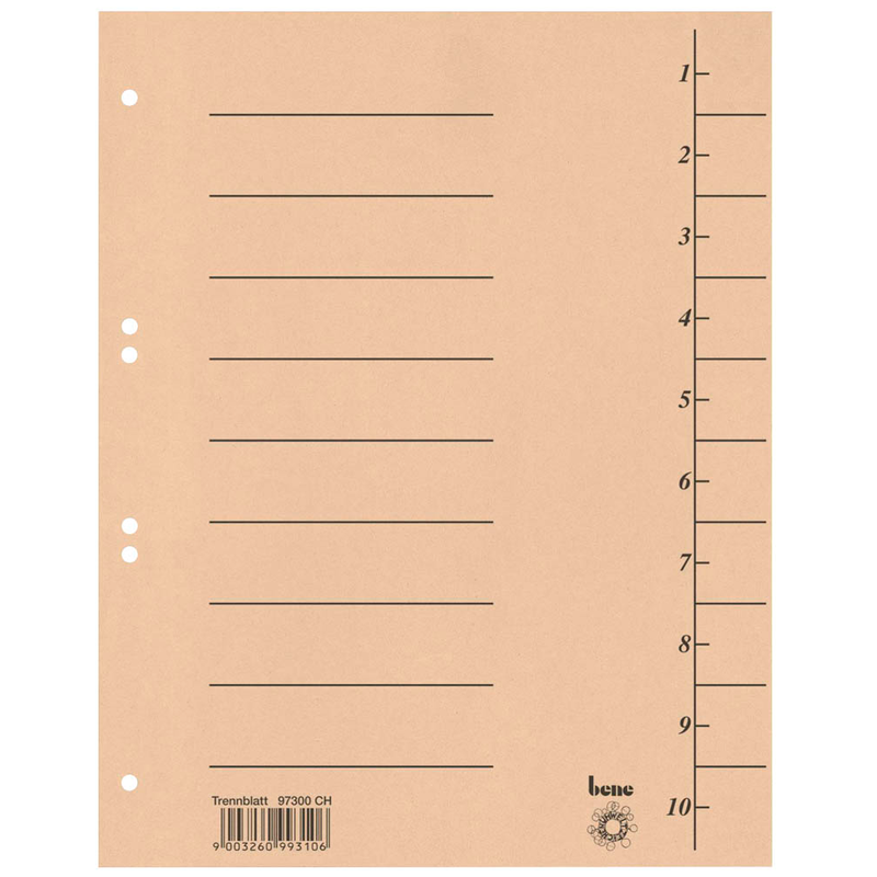 bene Trennblätter DIN A4 1-10 chamois, 250 g/qm, 100 St.