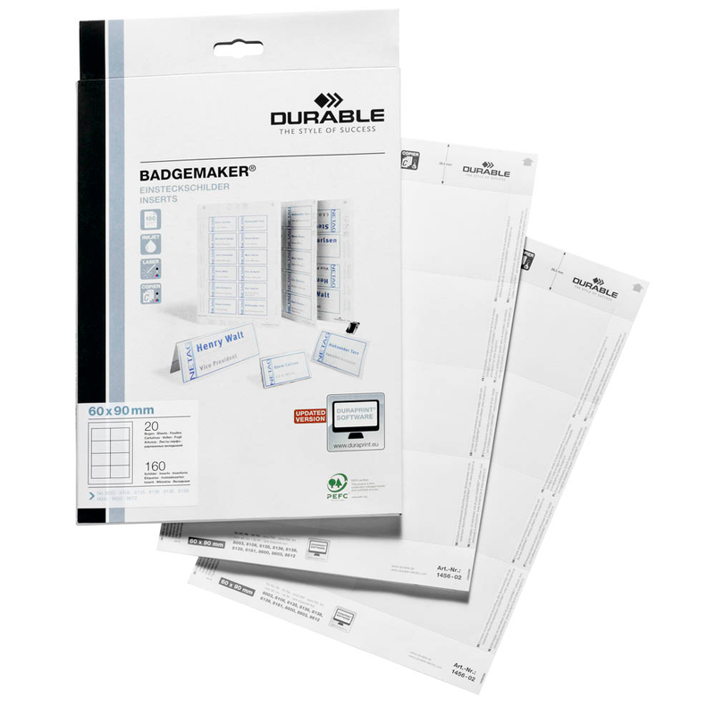 DURABLE Einsteckschilder für Namensschilder Badgemaker 9,0 x 6,0 cm, 160 St.
