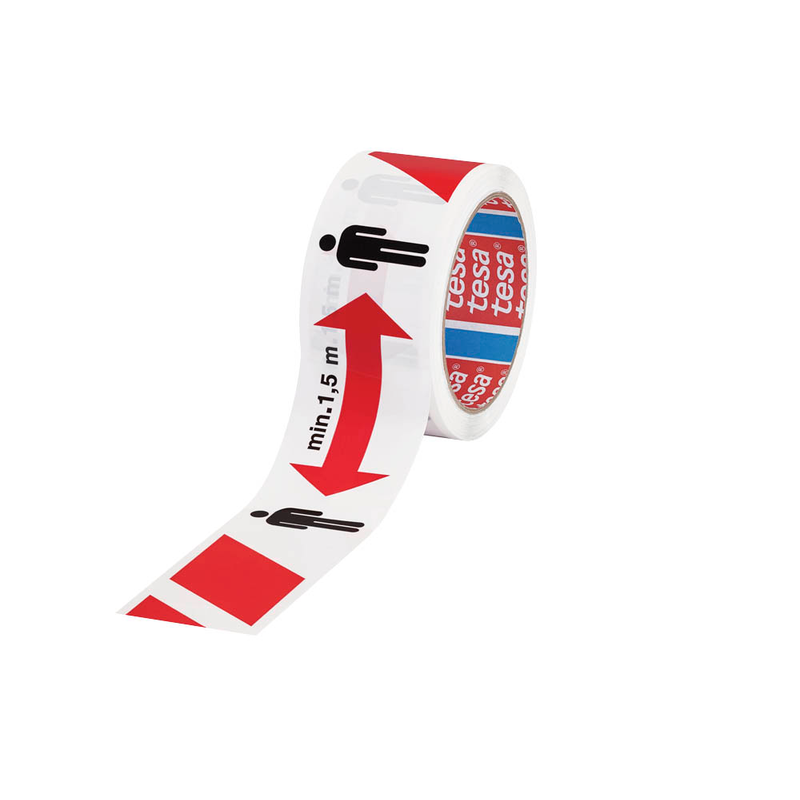 tesa Warnklebeband Signal Abstand halten min. 1,5 m rot/weiß/schwarz 50,0 mm x 50,0 m 1 Rolle