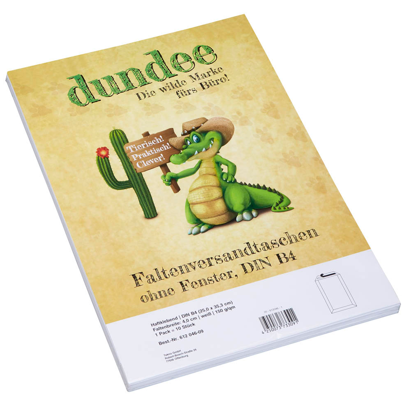 dundee Faltentaschen DIN B4 ohne Fenster weiß mit 4,0 cm Falte, 10 St.