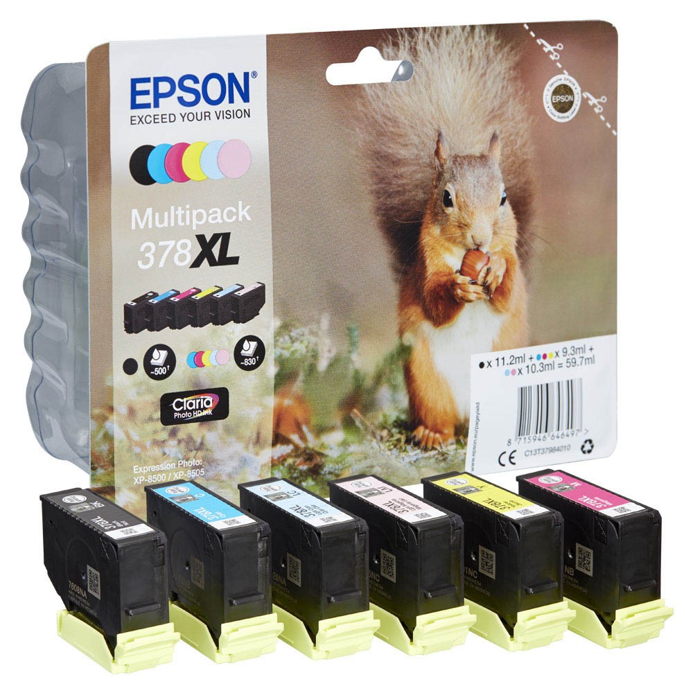 Epson Tintenpatrone gelb, cyan light, magenta light, magenta, schwarz, cyan HC (C13T37984010, 378XL)