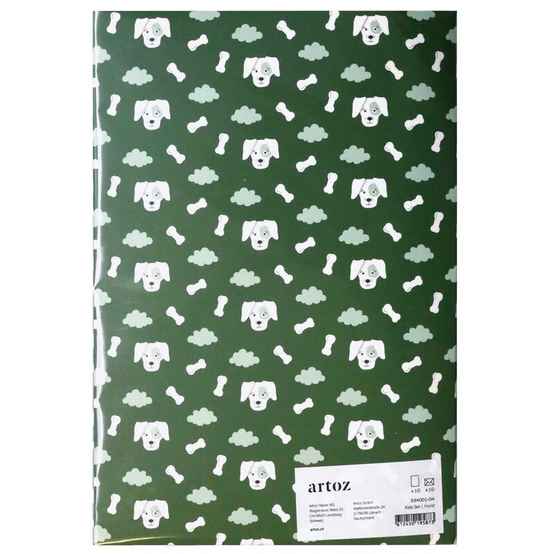 artoz Briefpapier mit Briefhüllen Hund olivgrün ca. DIN A5 80 g/qm 1 Pack