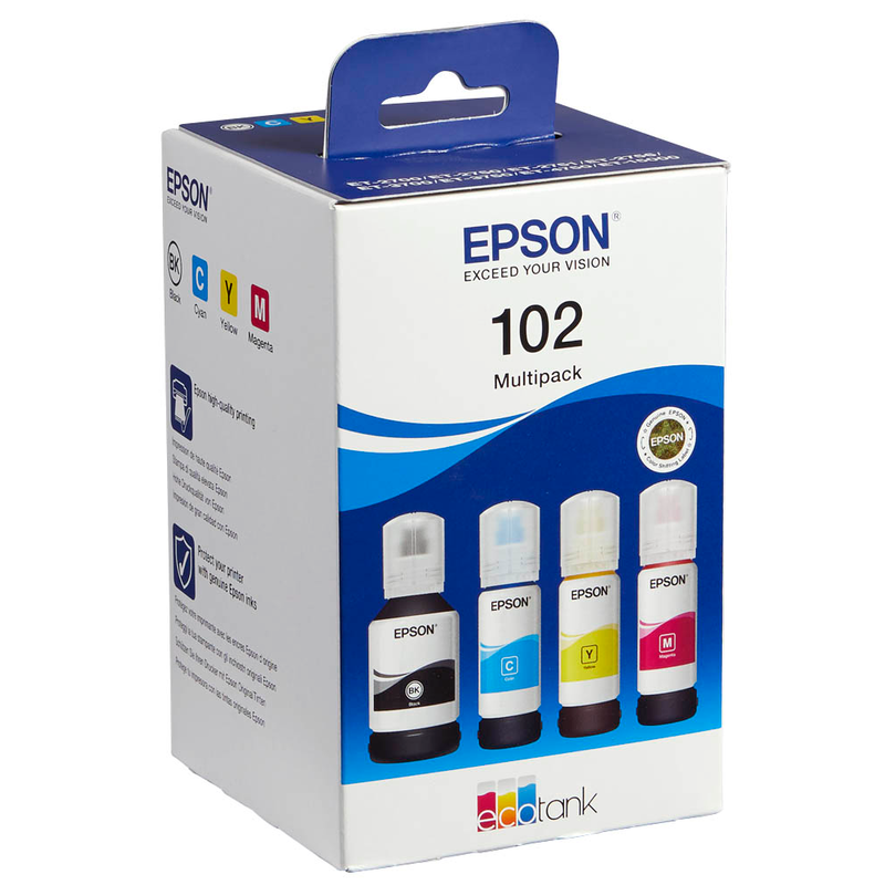 Epson Tintennachfüllfläschchen gelb, magenta, schwarz, cyan (C13T03R640, 102)