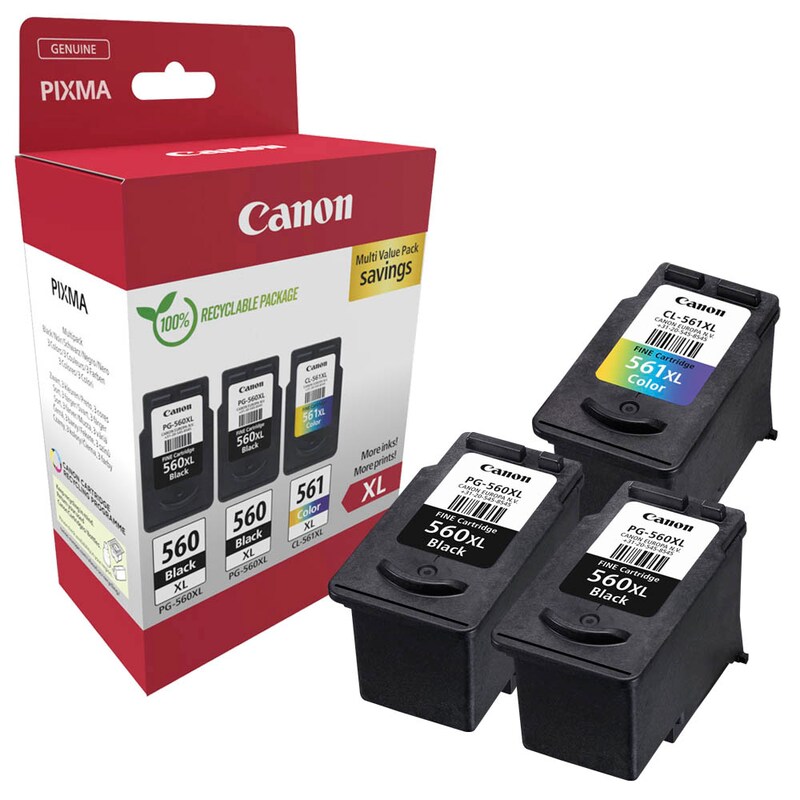 Canon Tintendruckkopf + Papier cyan/magenta/gelb, 2 x schwarz (3712C009, CL-561, PG-560)