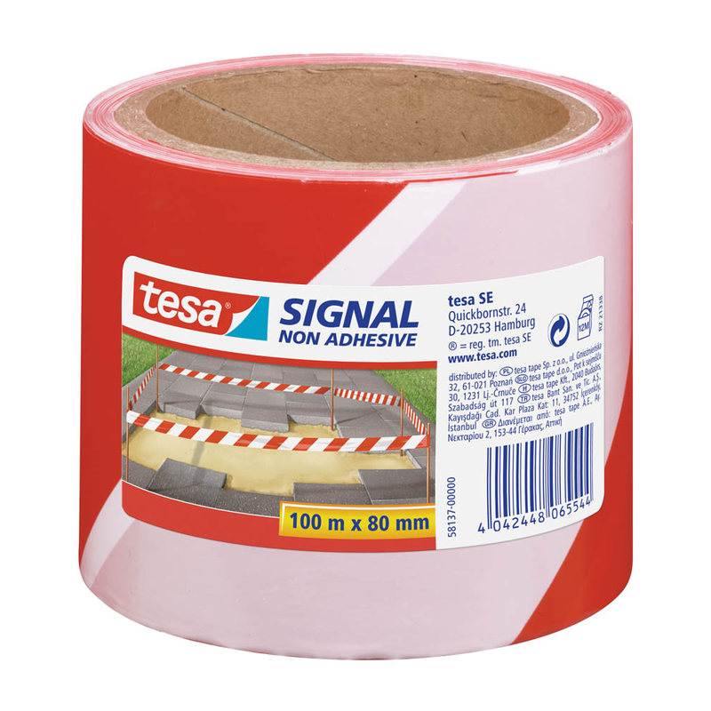 tesa Absperrband Signal rot, weiß 80,0 mm x 100,0 m