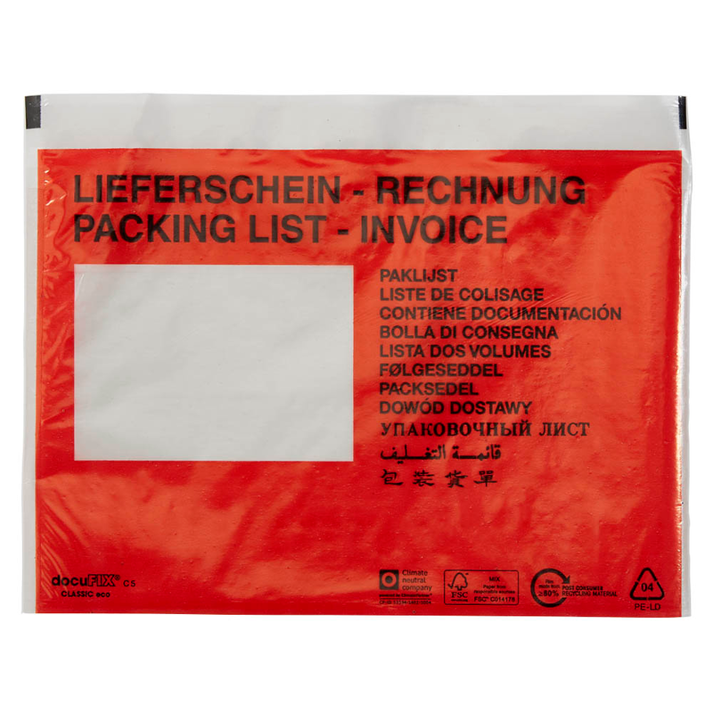 docuFIX® CLASSIC Lieferscheintaschen eco Kunststoff DIN C5 500 St.