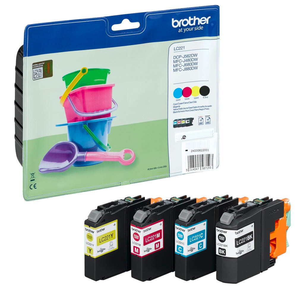 Brother Tintenpatrone gelb, magenta, schwarz, cyan (LC-221VALBPDR)