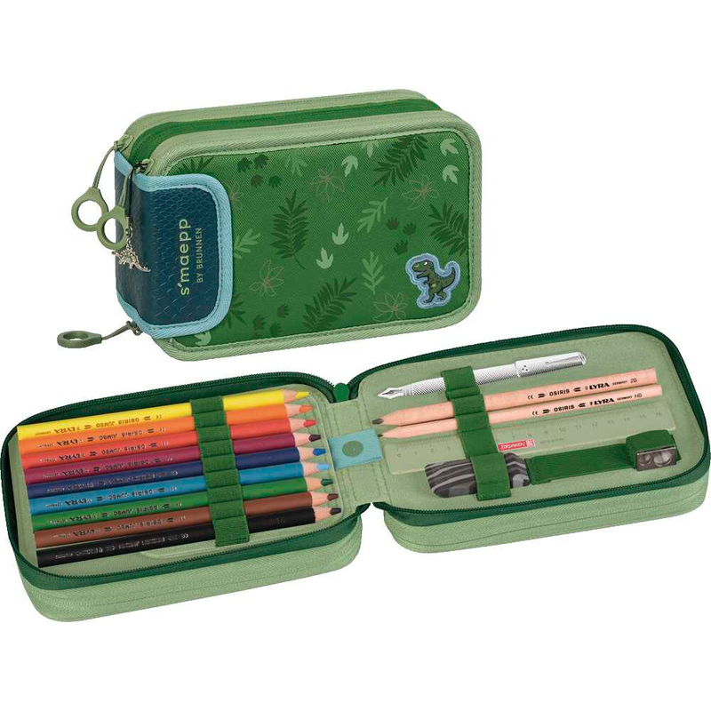 BRUNNEN Federmäppchen befüllt s'maepp Sweet Dino Jungle grün 33-teilig, 20,0 x 7,5 cm