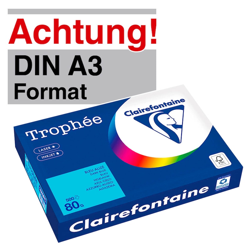 Clairefontaine Kopierpapier Trophée blau DIN A3 80 g/qm 500 Blatt