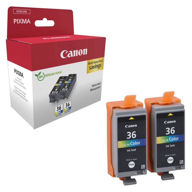1511B025 CANON CLI36 Pixma Tinte (2) color w/o SEC 2x249Seiten Cardboard