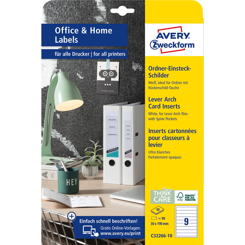 AVERY Zweckform Einsteck-Rückenschilder weiß für 4,5 cm Rückenbreite, 90 St.
