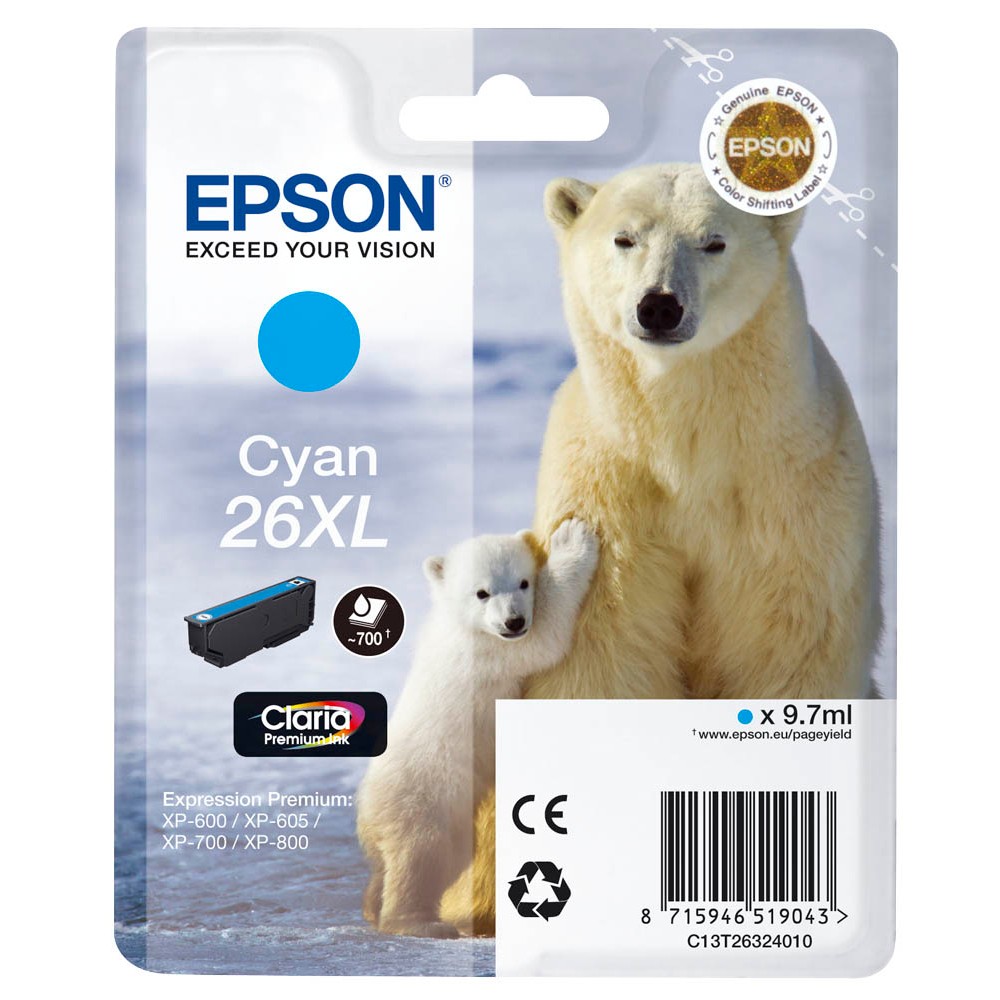Epson 26 XL / C13T26324012 Tinte Cyan
