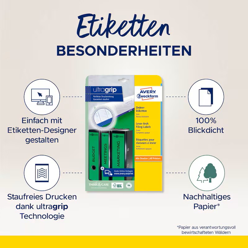 AVERY Zweckform Ordneretiketten L4754-20 grün, 20 Blatt