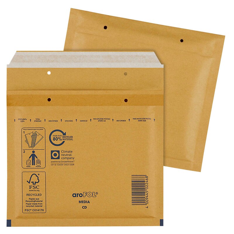 aroFOL® CLASSIC Luftpolstertaschen CD braun 18,0 x 16,5 cm, 100 St.