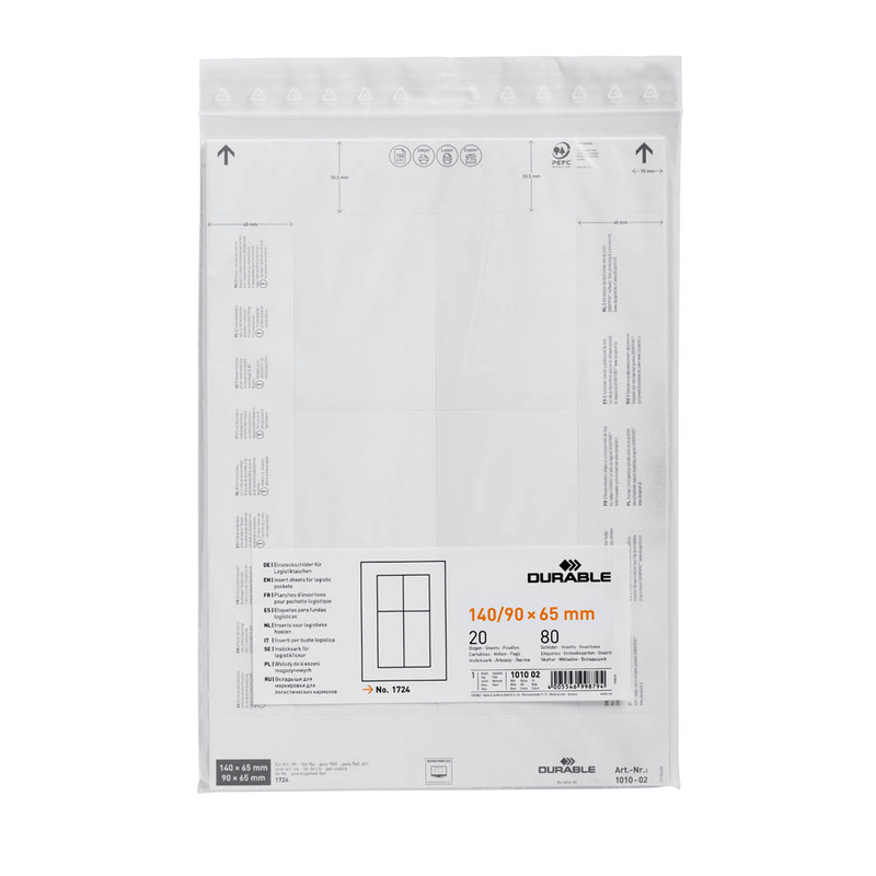 DURABLE Einsteckschilder für Kennzeichnungstaschen 6,5 x 14,0/9,0 cm, 80 St.