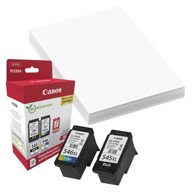 Canon Tintendruckkopf + Papier cyan/magenta/gelb, schwarz (8286B011, CL-546XL, PG-545XL)