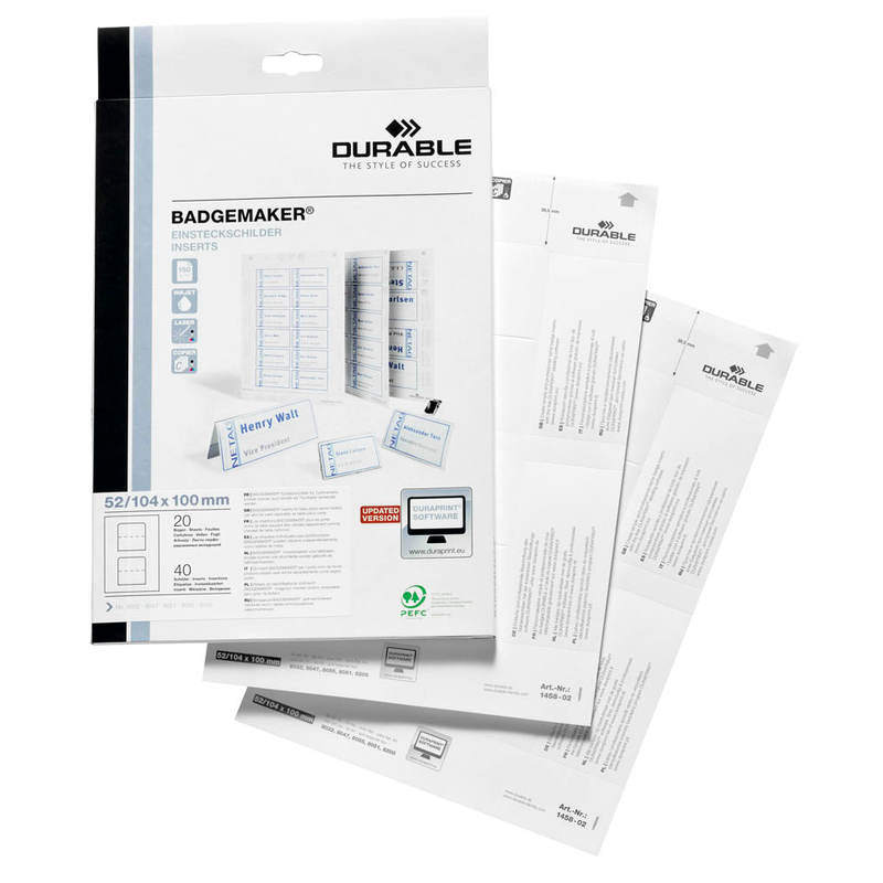 DURABLE Einsteckschilder für Namensschilder Badgemaker 10,0 x 5,2 cm, 40 St.