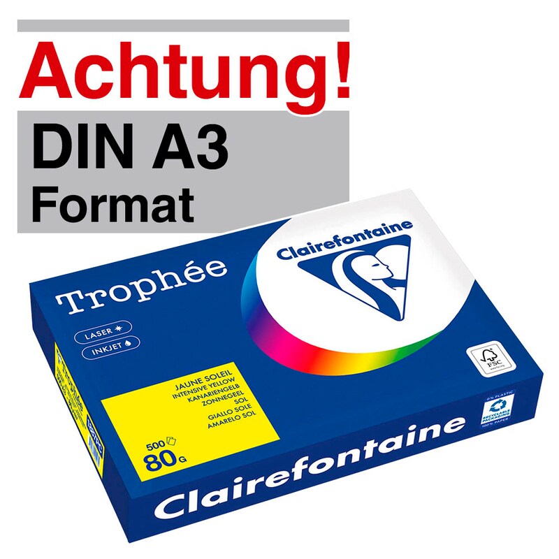 Clairefontaine Kopierpapier Trophée canariengelb DIN A3 80 g/qm 500 Blatt