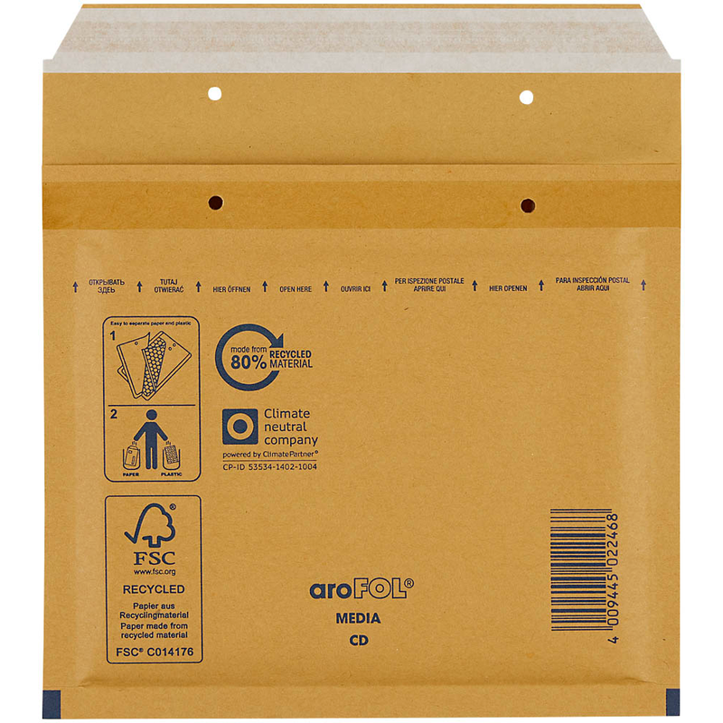 aroFOL® CLASSIC Luftpolstertaschen CD braun 18,0 x 16,5 cm, 100 St.