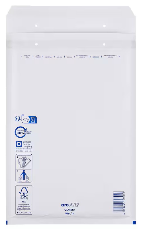 aroFOL® CLASSIC Luftpolstertaschen W6/F weiß für DIN A4, 100 St.