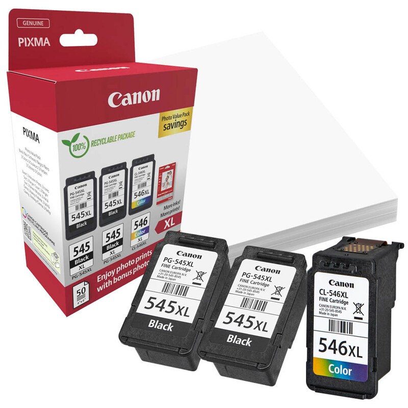 Canon Tintendruckkopf + Papier cyan/magenta/gelb, schwarz HC (8286B015, CL-546XL, PG-545XL)