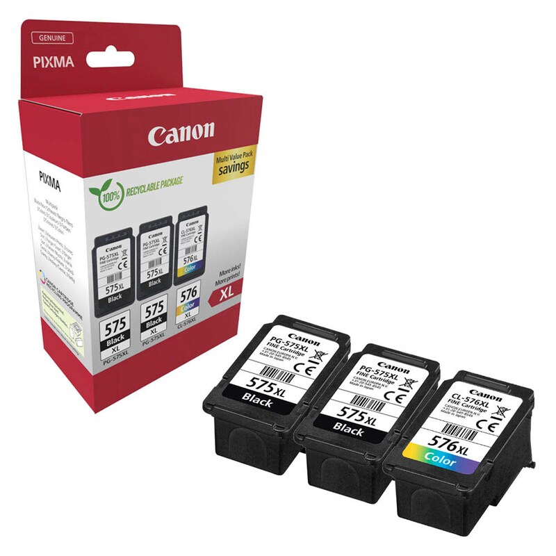 Canon Tintenpatrone + Papier cyan/magenta/gelb, 2 x schwarz HC (5437C004, CL-576XL, PG-575XL)