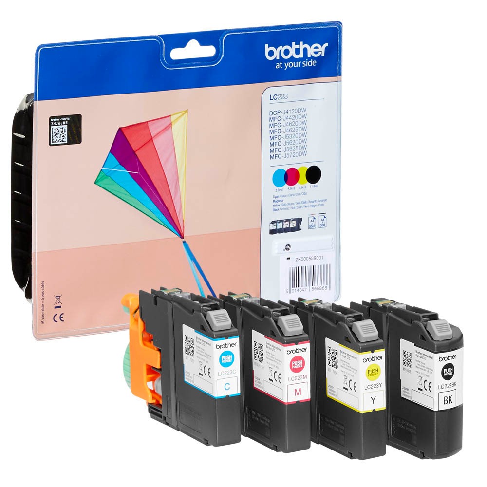 Brother Tintenpatrone gelb, magenta, schwarz, cyan (LC-223VALBPDR)
