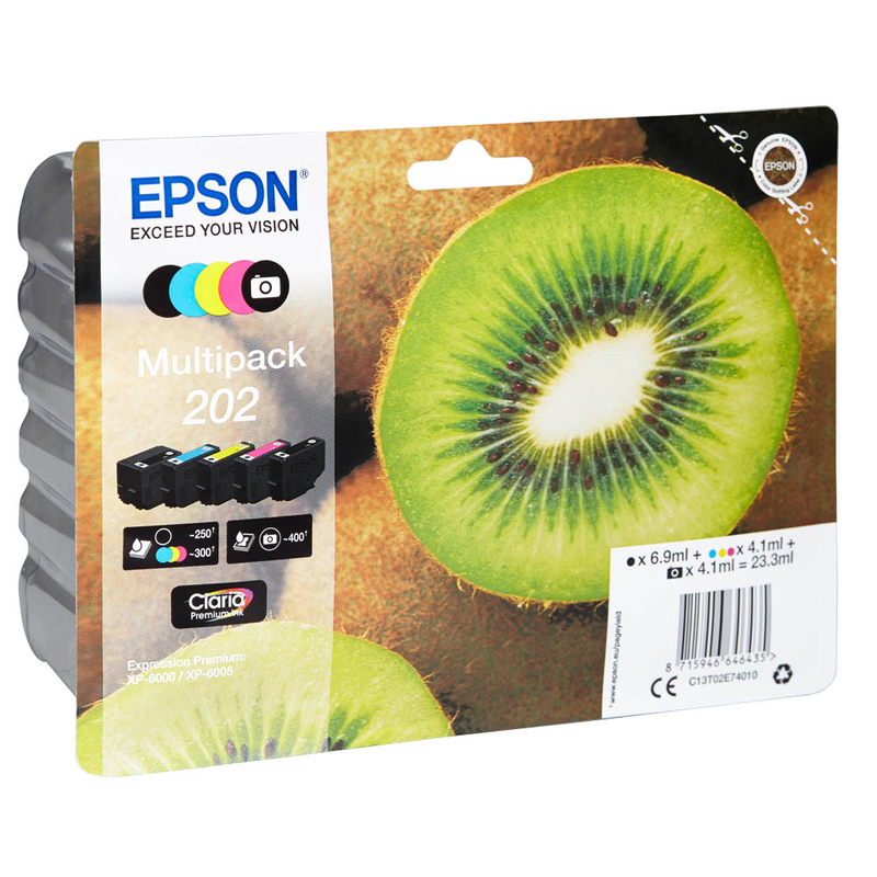 Epson Tintenpatrone gelb, magenta, schwarz, schwarz photo, cyan SC (C13T02E74010, 202)