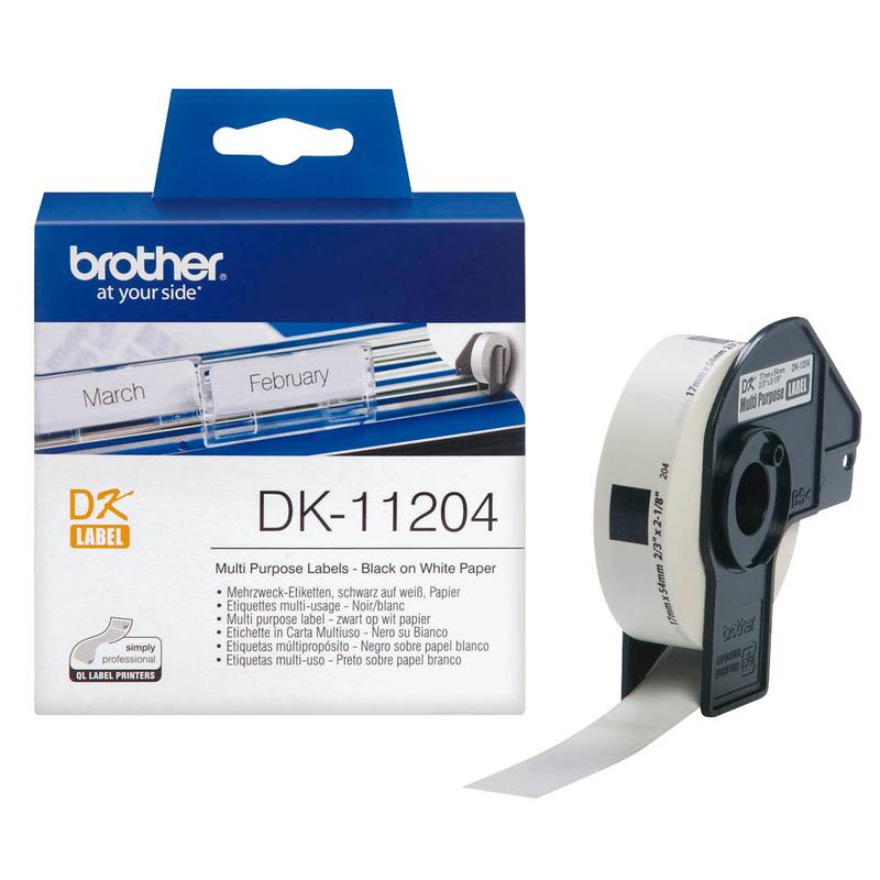 Brother Etikettenrolle für Etikettendrucker DK11204 weiß, 17,0 x 54,0 mm, 1 x 400 Etiketten