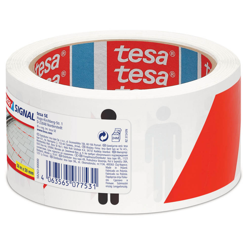 tesa Warnklebeband Signal Abstand halten min. 1,5 m rot/weiß/schwarz 50,0 mm x 50,0 m 1 Rolle