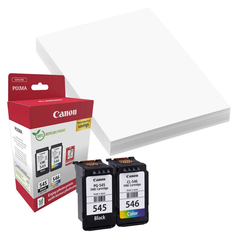 Canon Tintendruckkopf + Papier cyan/magenta/gelb, schwarz (8287B008, CL-546, PG-545)
