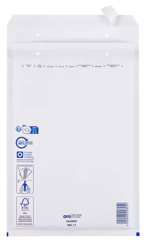 aroFOL® CLASSIC Luftpolstertaschen W6/F weiß für DIN A4, 100 St.