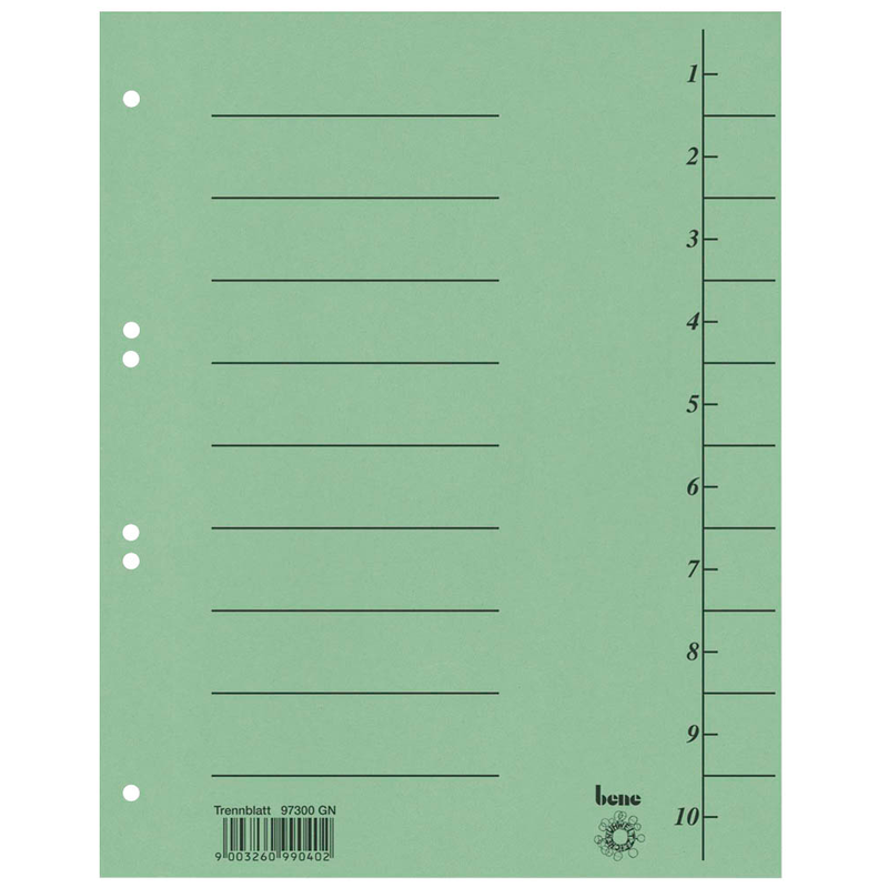 bene Trennblätter DIN A4 1-10 grün, 250 g/qm, 100 St.