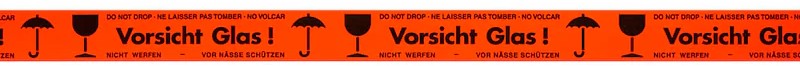 SUPRA Warnklebeband Vorsicht Glas! leuchtorange 50,0 mm x 66,0 m 1 Rolle