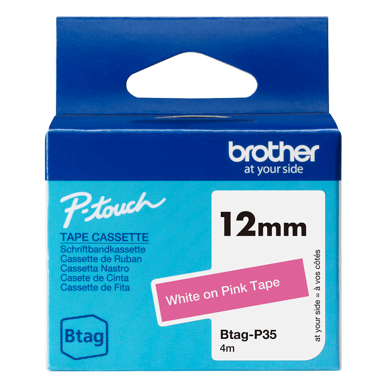 Brother Schriftband Btag BTAGP35, 12 mm, weiß auf pink, 1 St.