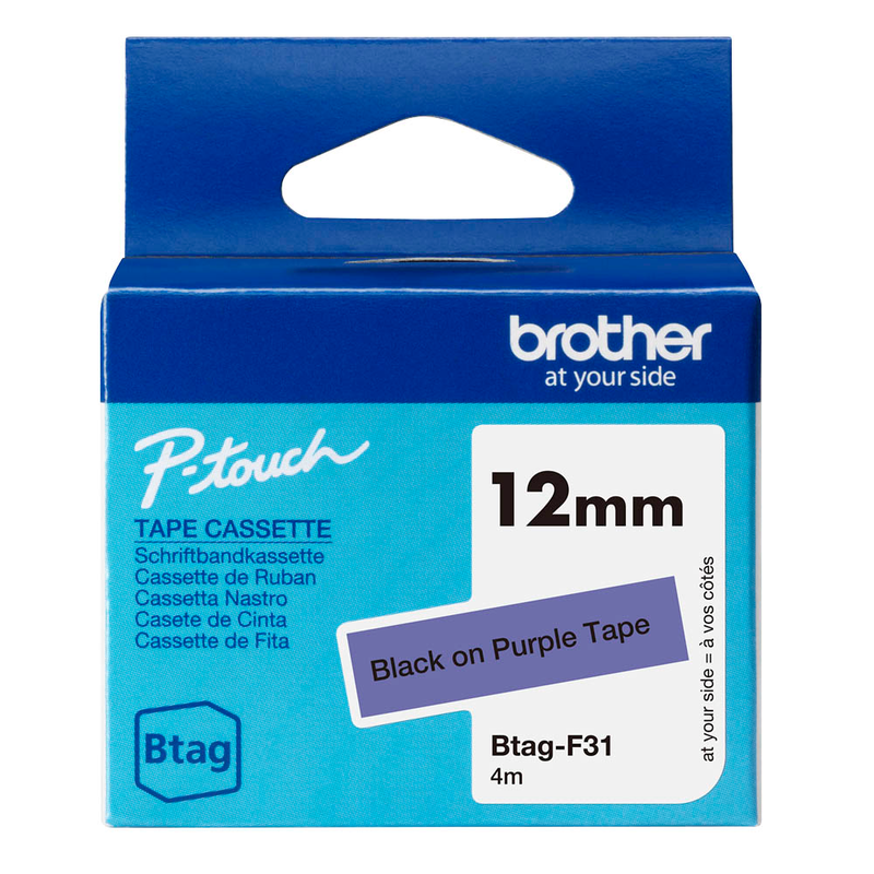 Brother Schriftband Btag BTAGF31, 12 mm, schwarz auf lila, 1 St.
