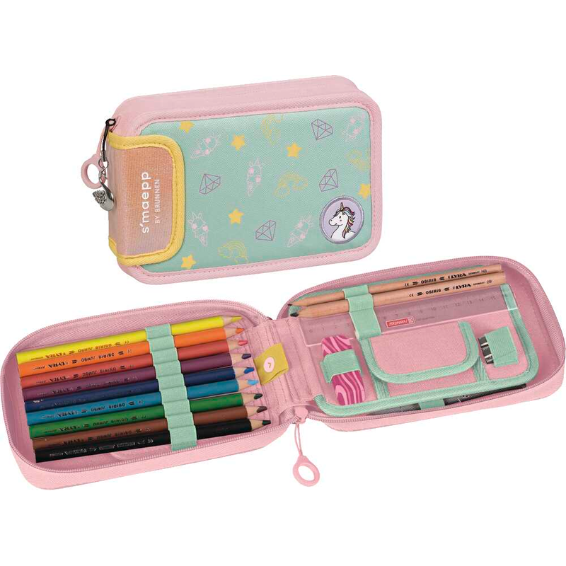 BRUNNEN Federmäppchen befüllt s'maepp Sweet Unicorn pastell-rosa/grün 16-teilig, 20,0 x 4,5 cm