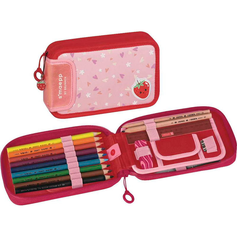BRUNNEN Federmäppchen befüllt s'maepp Fruity Love rosa/rot 16-teilig, 20,0 x 4,5 cm