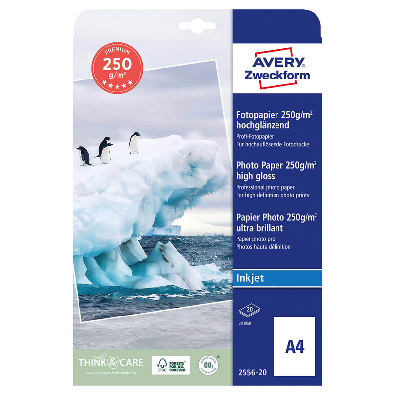 AVERY Zweckform Fotopapier 2556-20 DIN A4 hochglänzend 250 g/qm 20 Blatt