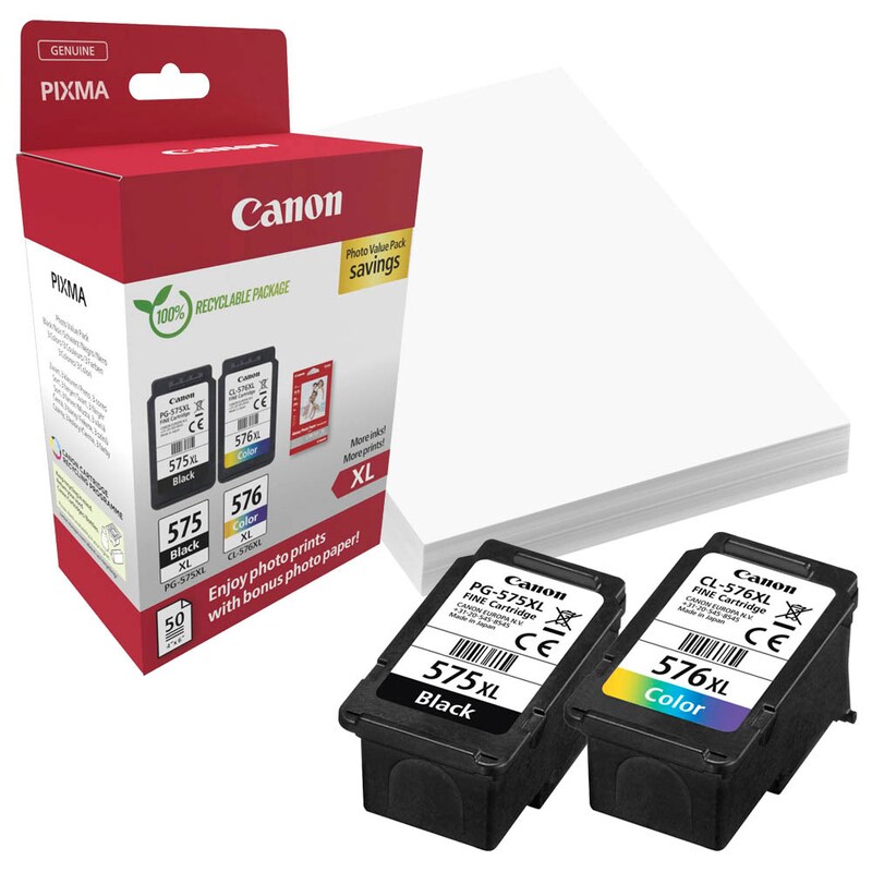 Canon Tintenpatrone + Papier cyan/magenta/gelb, schwarz HC (5437C006, CL-576XL, PG-575XL)
