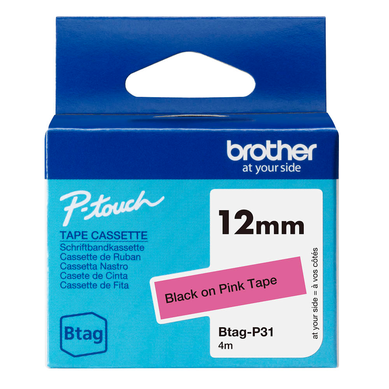 Brother Schriftband Btag BTAGP31, 12 mm, schwarz auf pink, 1 St.