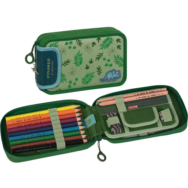 BRUNNEN Federmäppchen befüllt s'maepp Dino Jungle grün 16-teilig, 20,0 x 4,5 cm