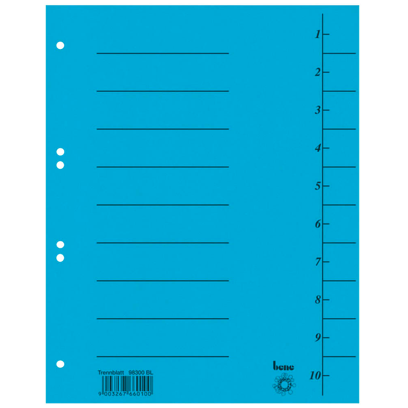 bene Trennblätter DIN A4 1-10 blau, 210 g/qm, 50 St.
