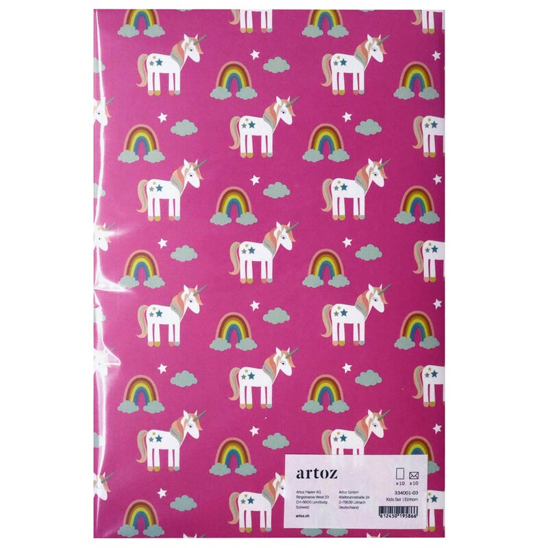 artoz Briefpapier mit Briefhüllen Einhorn pink ca. DIN A5 80 g/qm 1 Pack