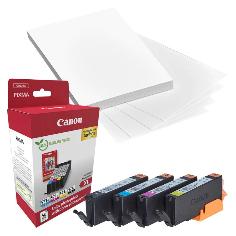0332C006 CANON CLI571XL Pixma MG Tinte+Fotopapier (4) cmy pbk HC w/o SEC