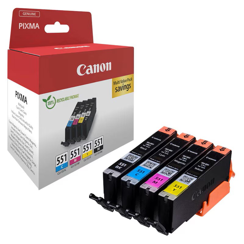 6509B015 CANON CLI551Z Pixma Tinte (4) cmyk w/o SEC 4x660Seiten Cardboard 4x7ml